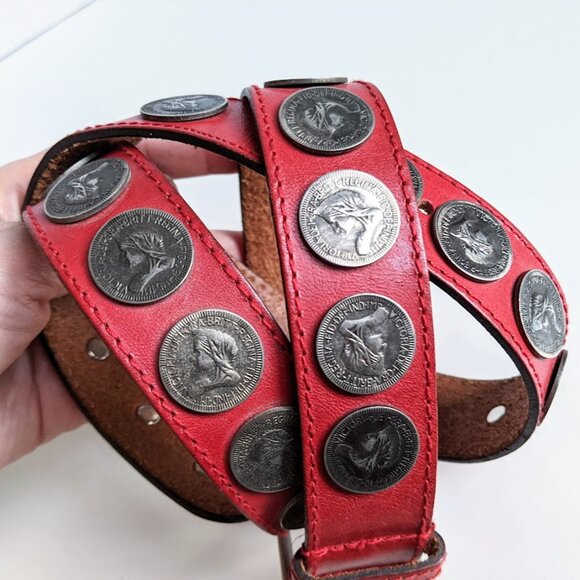 Saks Fifth Avenue Red Coin Embellished Leather Belt Italy Sz: S-M main image 8